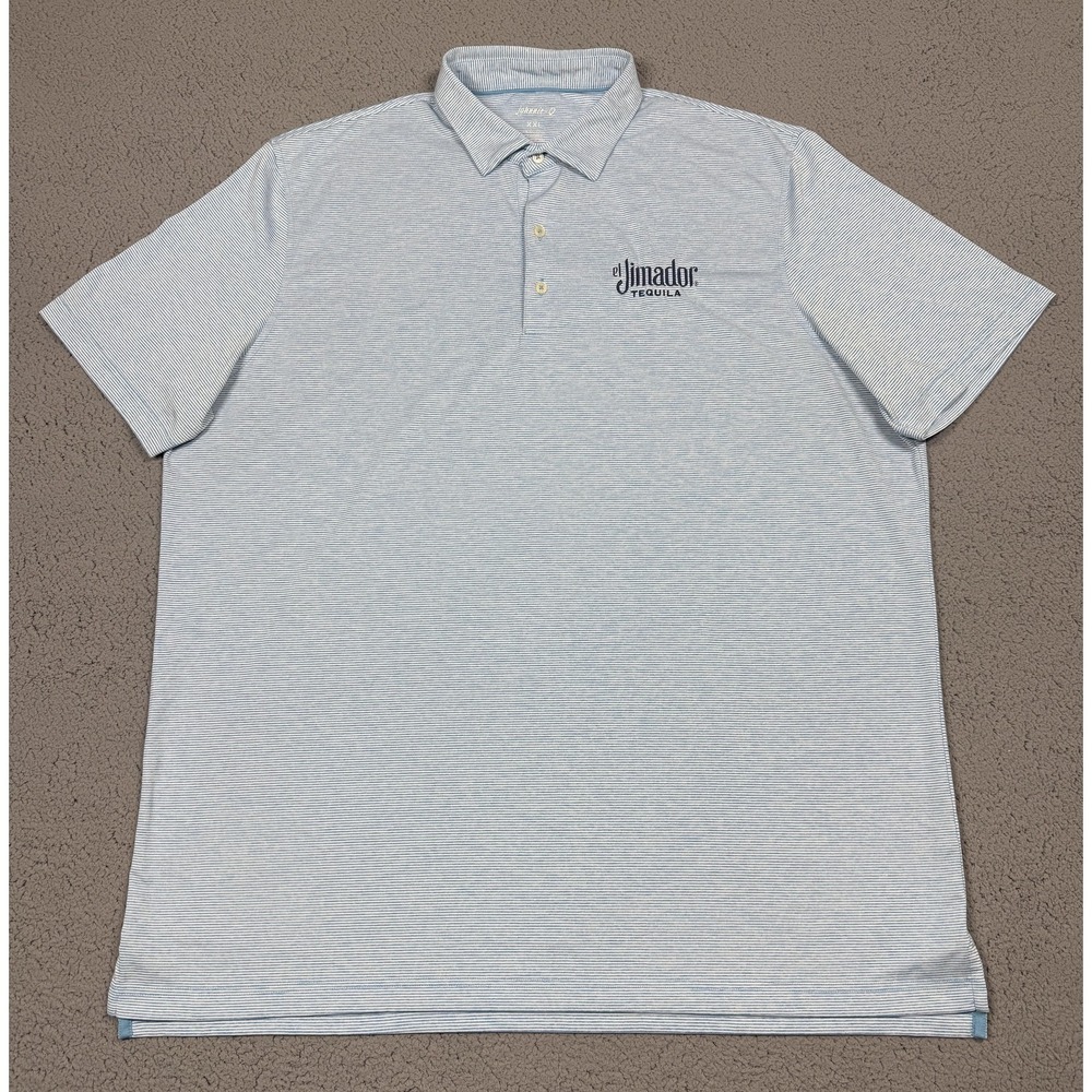 Johnnie-O Polo Shirt Mens 2XL Blue Stripe‎ Lyndon El Jimador Tequila Golf UPF 50